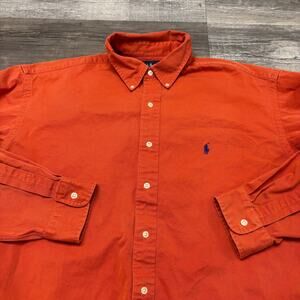 Vintage 90s Y2K Ralph Lauren Blake Orange Mens XL Long Sleeve Button‎ Down Shirt